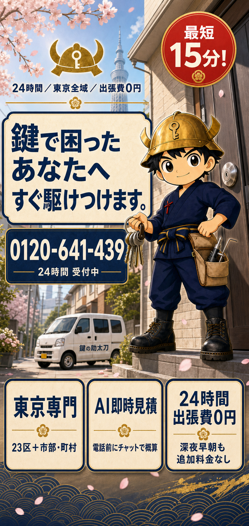 鍵で困った方へ24時間対応する鍵の助太刀のスマートフォン向け案内