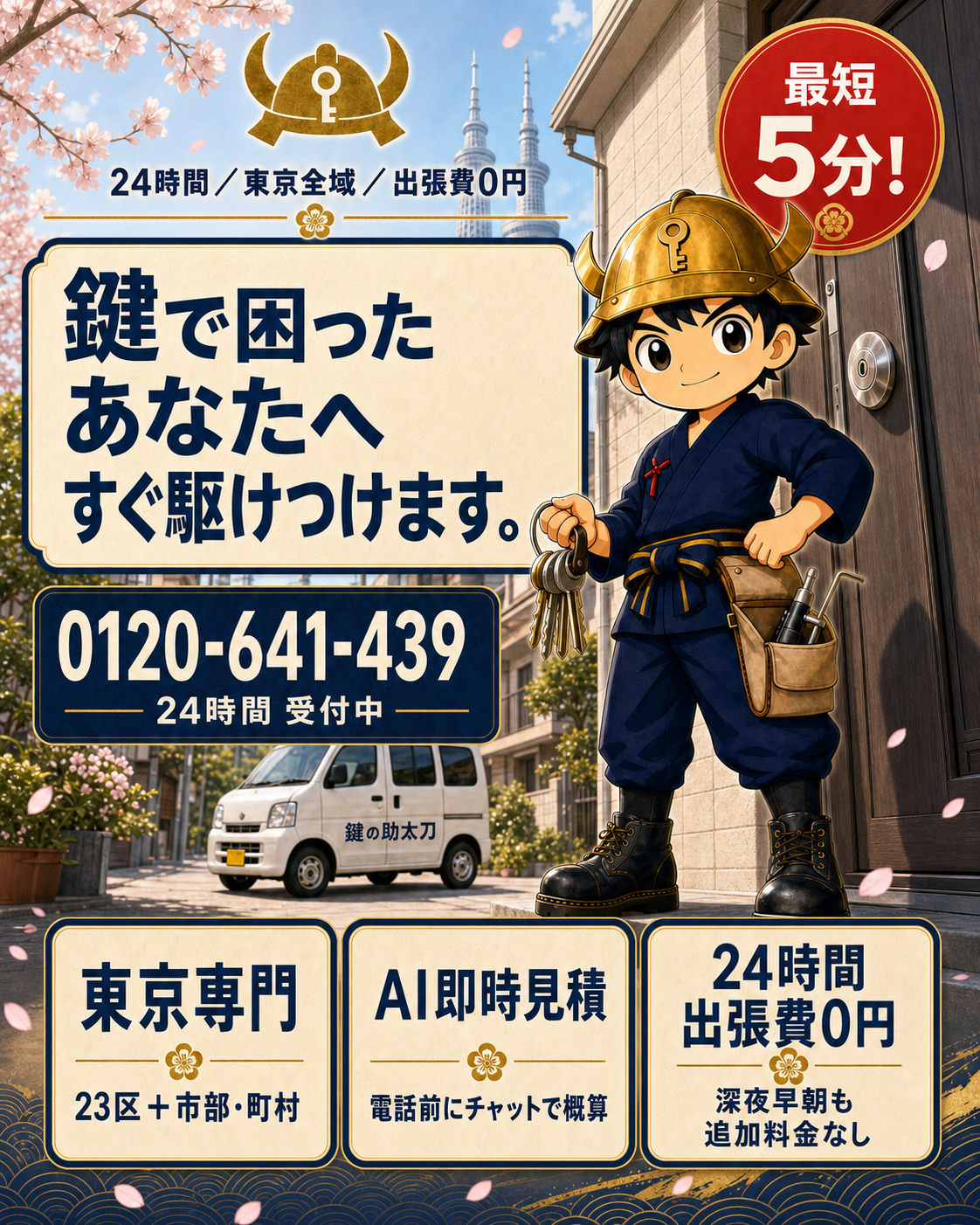 鍵で困った方へ24時間対応する鍵の助太刀のスマートフォン向け案内